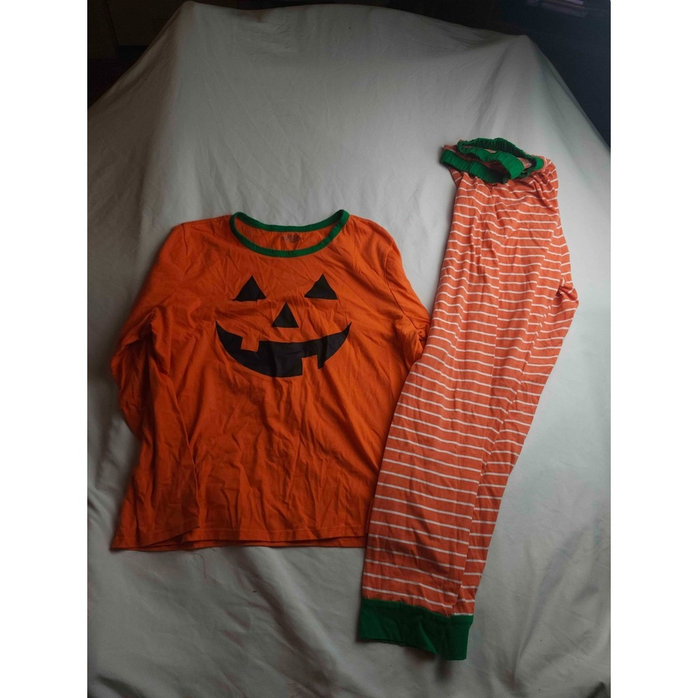 Halloween Pumpkin Face Pajama Set Womens L Seasonal Festive Cozy Loungewear